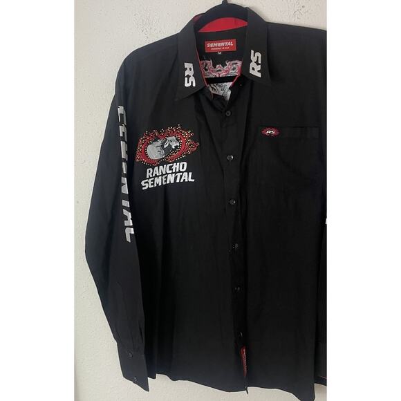 Camisa Rancho Semental Estilo Reparo Black En Manga Medium Button-Up - Picture 3 of 9